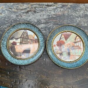 Pair Of VINTAGE Solid Brass Foil Art Made in England Wall Hanging Cottage Rustic